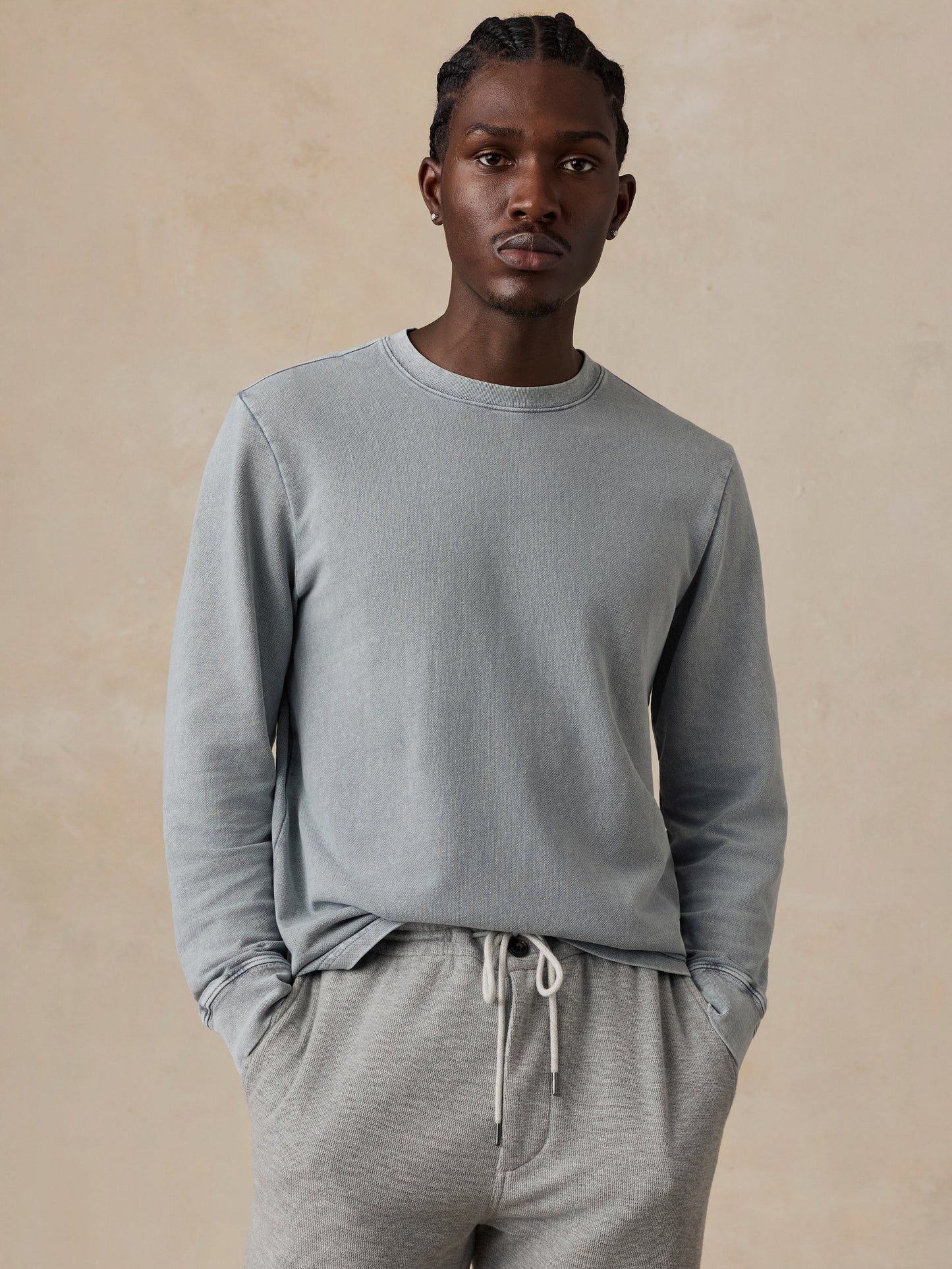 Long-Sleeve Recycled Terry Tee - Lakeshore Grey