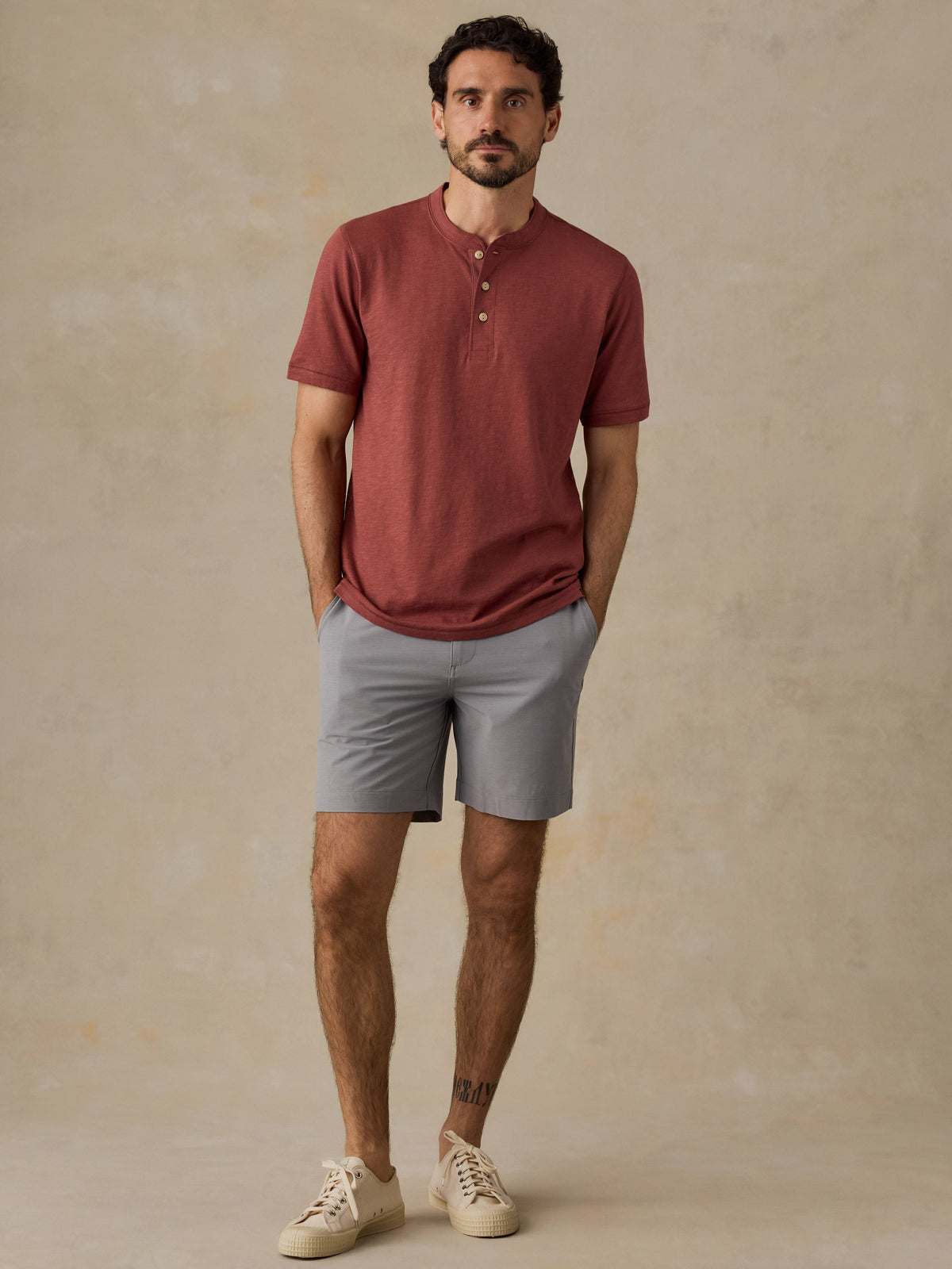 Short-Sleeve Sunwashed Regenerative Henley - Sunset Red