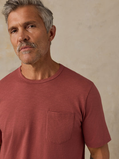 Sunwashed Regenerative Pocket Tee - Sunset Red