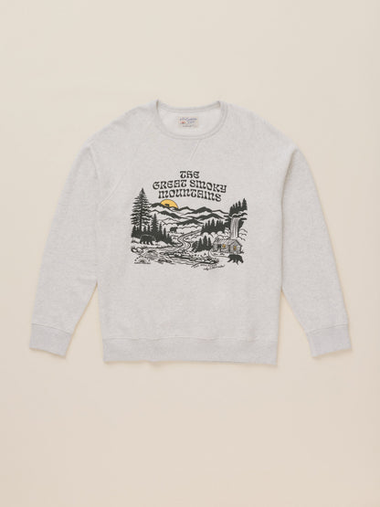 Faherty x Parks Project Great Smoky Mountains High Standard Fleece Crewneck - Great Smoky Mountains Antique Ivory Heather