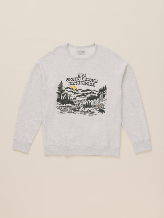 Faherty x Parks Project Great Smoky Mountains High Standard Fleece Crewneck - Great Smoky Mountains Antique Ivory Heather