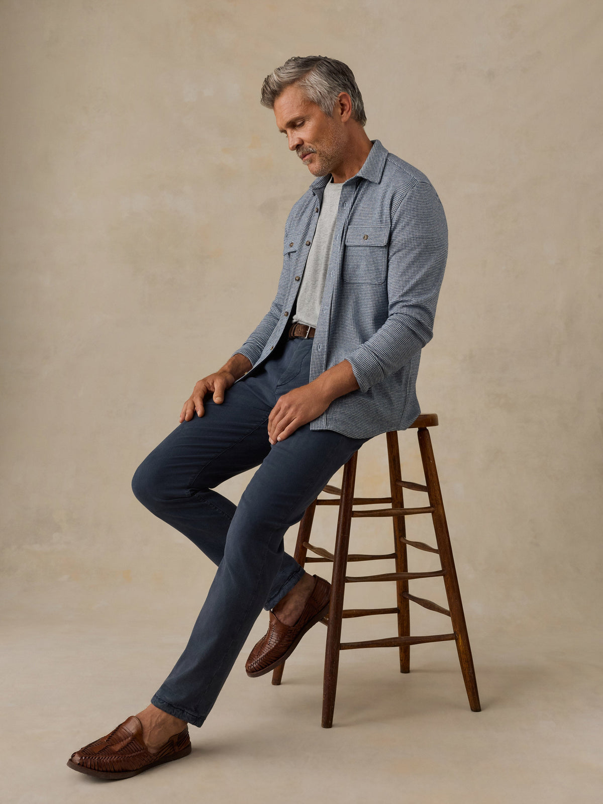 Sweater Shirt - Navy Cream Pincheck