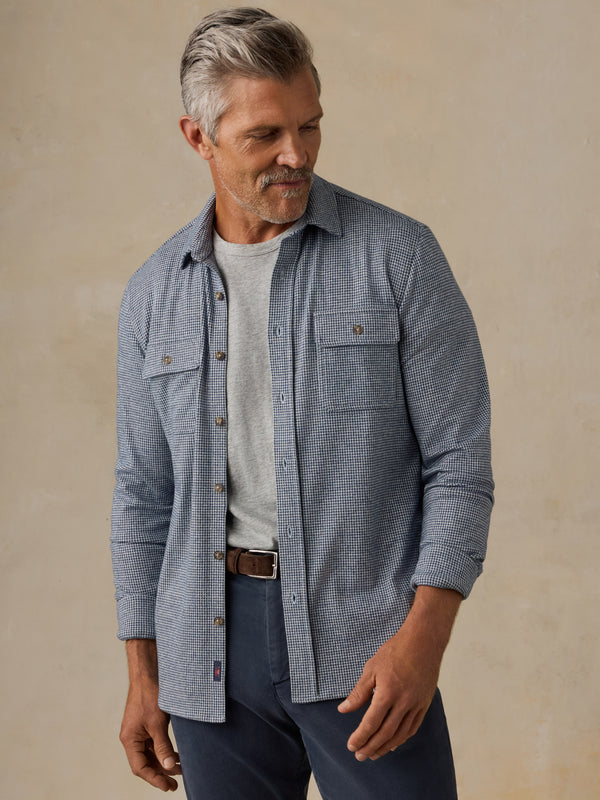 Sweater Shirt - Navy Cream Pincheck
