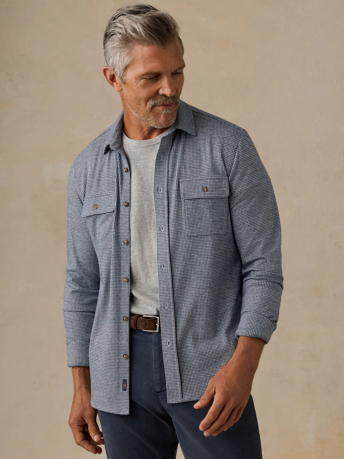 Sweater Shirt - Navy Cream Pincheck