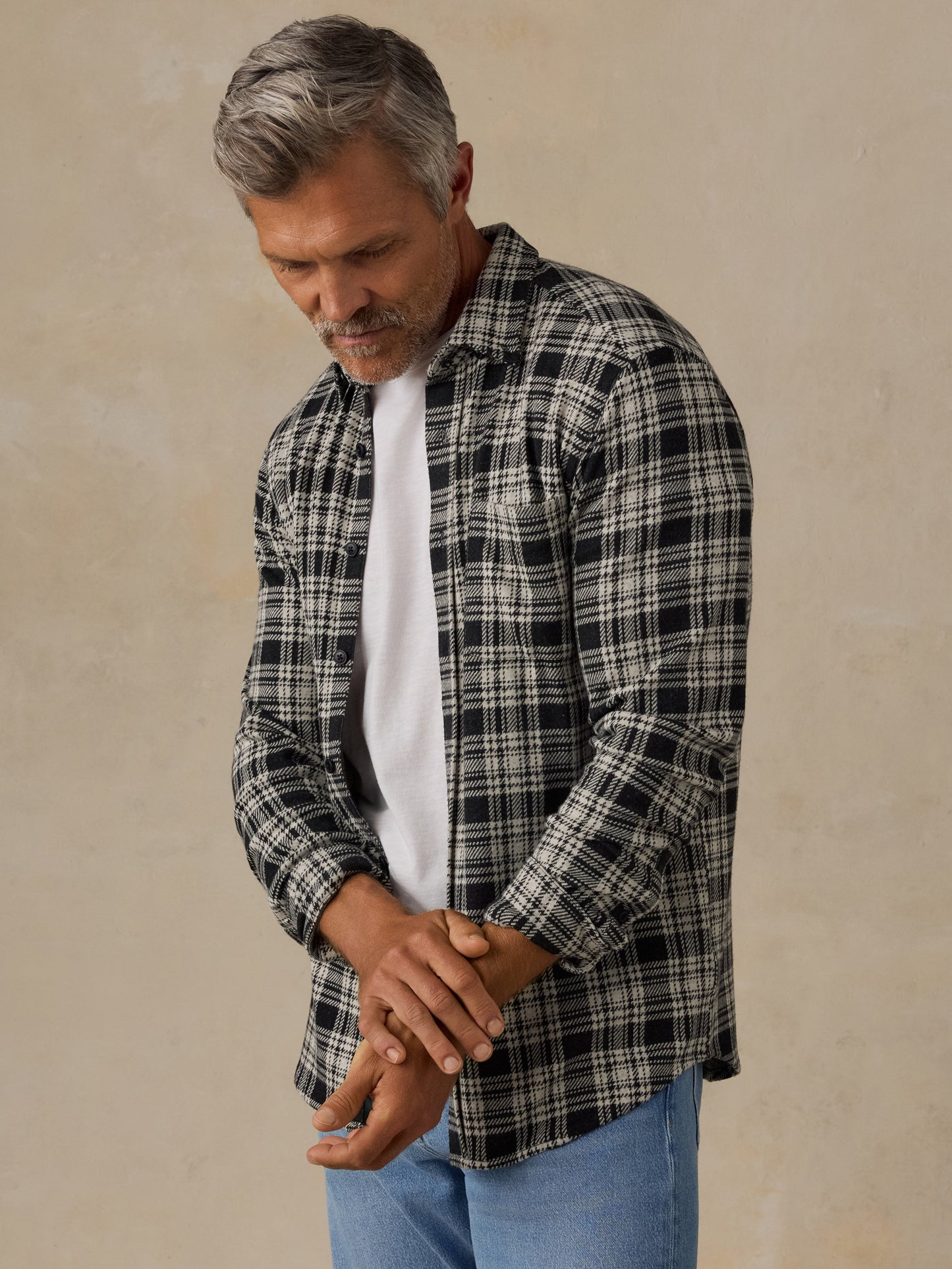 Sweater Shirt (Single Pocket) - Charcoal Coast Plaid